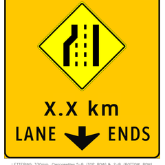 Left Lane Ends X.X Km sign (WA-37-L)